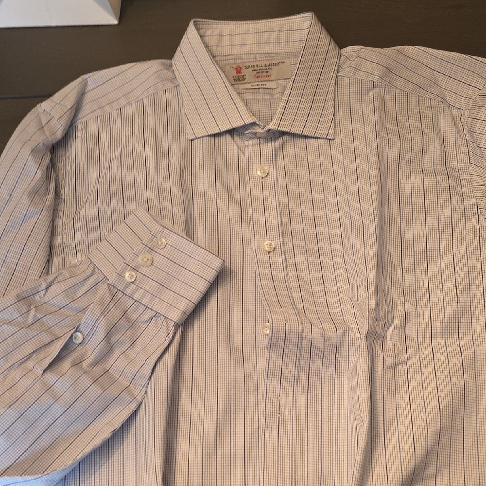 Turnbull & Asser White and Blue Check Dress Shirt - Picture 5 of 7